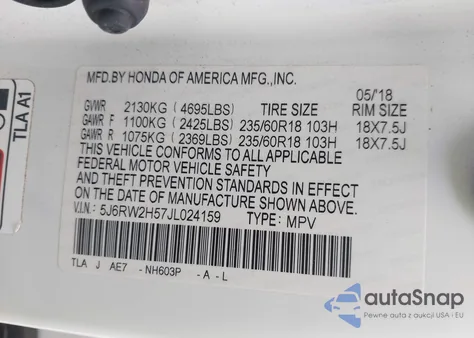 2018 Honda Cr-V Ex из США, поврежденный, VIN 5J6RW2H57JL024159